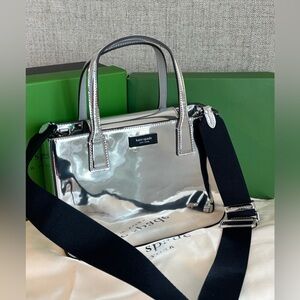 Brand new Kate Spade Sam Icon Silver Metallic Leather Tote. NWT